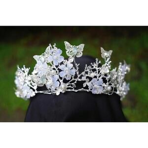 Butterfly Floral Tiara Bridal Crown Birthday Wedding Gift Diadem flowers